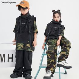 Garçons hip hop gilet camouflage t-shirt pantalon cargo girls street dance vêtements de vêtements enfants streetwear enfant jazz tenues militaires