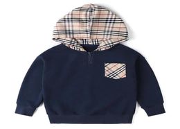 jongens hoodies 2020 INS Nieuwe herfst stijlen jongens kindermode geruite hoed met lange mouwen kinderen hoge kwaliteit katoen casual t-shirt met capuchon9448194