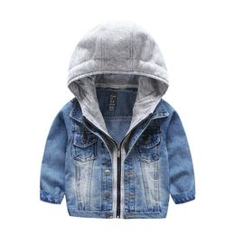 Chaqueta para niños primavera y otoño versión coreana chaqueta vaquera chaqueta con capucha informal para niños grandes abrigo para bebés pequeños marea 3-7 años