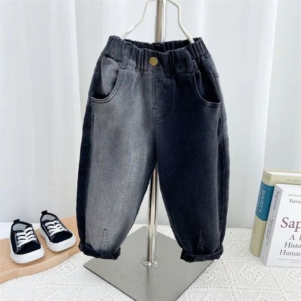 Jeans pour garçons noir dégradé lâche casual pantalon à revers taille élastique coréen printemps automne à la mode lettre impression 3-9 ans 240118