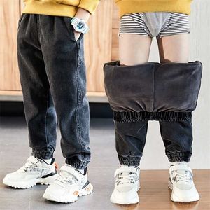 Garçons Jeans Enfants Printemps Automne Corée Style Concis Cheville Pantalon Attaché Velours D'hiver Épaissir Chaud Pantalon Enfant Vêtements Pour Garçon 211102