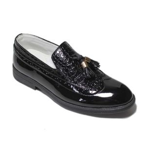 Jongens kinderen formele schoenen voor feest trouwjurk zwarte octrooi lederen slip op ronde tenen kwast Performance oxfords l2405 l2405