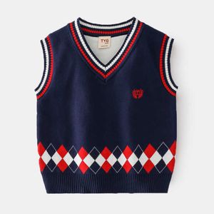 Jongens gebreide trui vest v-hals casual school stijl sweaters vest mouwloze warme trui vesten gebreide top knitwear kleding Y1024