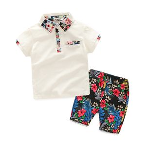 Jongens revers t-shirt + bloem shorts set kids designer kleding jongens set zomer korte mouw katoen kleine gentleman sets