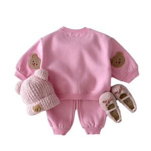 2024 Spring Kids Bear Broidery Clothes sets garçons filles dessin animé Sports Tenues enfants Pantalons de sweat à manches longues 2pcs Z6230