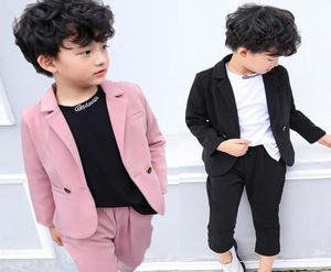 Jongens prestaties kleding kinderen roze revers single button blazers outwearelastic taille broek 2 stks sets kinderen verjaardagsfeestje outf5060884