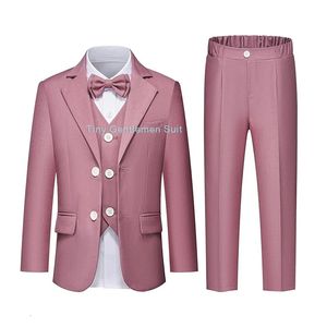 Jongens roze formeel pak set kind bruiloft verjaardagsfeestje pography performance kostuum kinderen blazer vest broeken bowtie outfit 240527