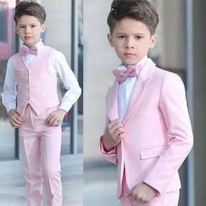 Jongens roze formele slijtage bruiloftsfeestjes piek revers een knop slanke fit boy kids blazer set prom avond outfit jasje vest broek boog