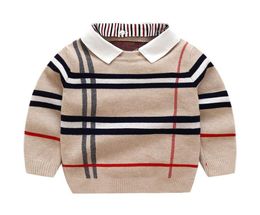 Garçons Plaid Tricot Jacquard Pull Enfants Revers Amovible À Manches Longues Pull Tricoté Designer Preppy Style Enfants Treillis Jump1114803