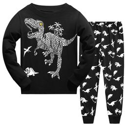 Jongens pyjama set gloed in de donkere dinosaurus pjs lange mouw kinderen pyjama katoenen nachtkleding dino nachtkleding kinderen outfit leeftijd 3-10t 210729