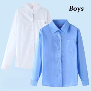 Jongens School Blouse Shirt Lange Mouw Wit Hemelsblauw Formele Top Voor Student Leeftijden 415 Jaar Tops Kinderkleding 240307