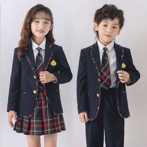 Jongens schooluniform meisjes jas plaid rok pakken kinderen formele jurk peuter studentenkleding sets voor kinderen Britse klas outfits l2405