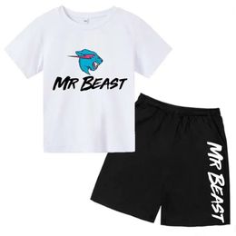 Jongens Shark Beast Summer Shorts Suits 4-14t Unisex Fashion Sport T-ShirtSpants 2pcs Sets Children Casual Outfits Kinderkleding 240517