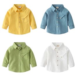 Camisa para niños 2-7 años Ropa de abrigo de color caramelo para bebés Top para niños Primavera y otoño Moda Camisa delgada de manga larga informal suave 240326