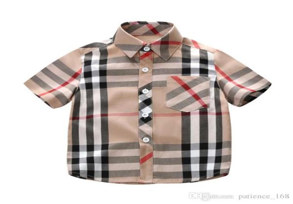 Boys Shirt 2019 Printemps Été Nouveaux styles Ins Nouveau arrivée Col de relevé d'été à manches courtes de haute qualité garçons Small Plaid6407480