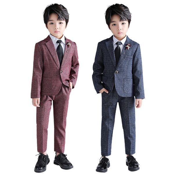 Boys Small Suit Student Walk Baby Robes Set (Costume + pantalon + chemise + cravate + broche)