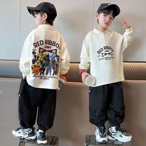 Jongens Spring herfsttrend Nieuwe Koreaanse stijl Polo kraag sweatshirts 5-14 jaar Kids Fashion Sports Outfits Tops Kinderkleding L2405