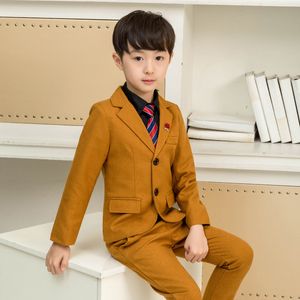 Jongens passen bij kinderen Geel Pak Hostjurk (pak + broek + shirt + stropdas + corsage)