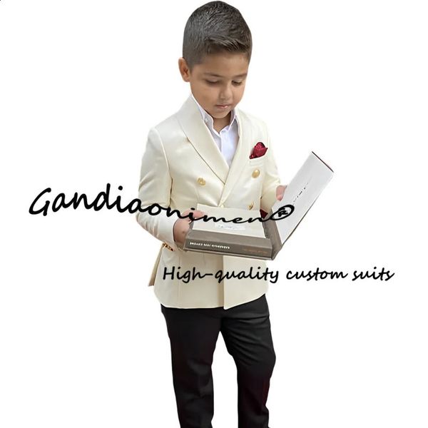 Costume pour garçons, veste et pantalon à Double boutonnage crème, ensemble de 2, mode enfants, smoking de mariage, vêtements pour enfants personnalisés 240226