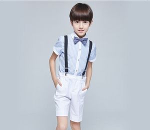 Jongenspakken voor bruiloften Blue Stripe Kids Prom Pak Baby Summer Sets Kostuum Garcon Mariage 4pcs Tuxedo Child Clothing