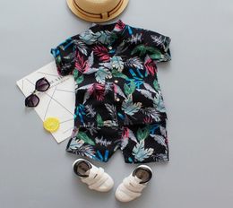 Jongens Zomer 1 2 3 4 jaar Kid Baby Set Mode Strand Blad Bloemenprint Shirt Vakantie Outfit Kleding kostuum C10168303677
