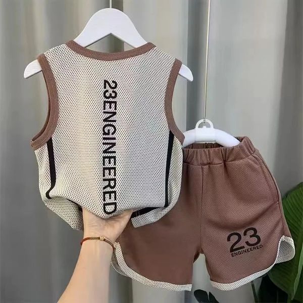 Garçons Boutique d'été 2 pièces tenues gilet sans manches et ensemble court enfants basket-ball séchage rapide vêtements bébé 17 ans Sport 240318