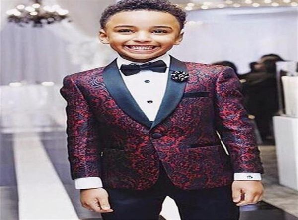 Garçons Tuxedos beau 2 pièces bordeaux garçon costume vêtements de cérémonie revers noir avec pantalon noir enfants enfants mariage Tuxedo8222946