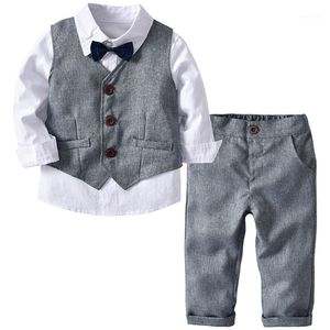 Jongens bruiloft pakken kinderkleding peuter formeel kinderen passen kinderkleding grijs vest shirt broeken outfit babykleding1