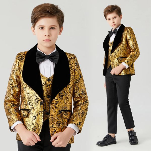 Trajes de boda para niños, chal con solapa, trajes para hombre, 3 piezas, ropa formal para niños, traje ajustado para niño, traje de fiesta, chaqueta, pantalones, corbata, chaleco 240304