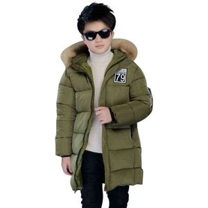 Garçons hiver mi-longueur veste en coton épaisse garçons imprimement numérique grand col de fourrure veste à capuche veste garçons modes coton chaud coton veste j220718