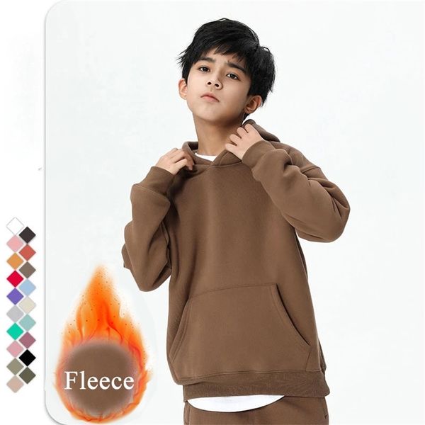 Niños Deportes de invierno Sudaderas con capucha Fleece Cálido Ropa escolar para niños Espesar Gris Niñas Sudadera con capucha Jersey Tops para niños 10 12 Y 220309