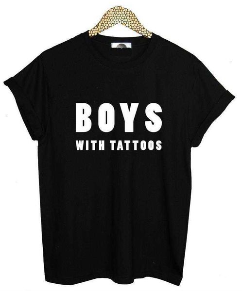 Garçons avec des tatouages lettres femmes t-shirt décontracté drôle t-shirts pour dame haut t-shirt rock