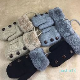 Jongenswollen gebreide handschoenen met knoop Winterverdikking Kinderwanten Grijs Zwart Beige Goede kwaliteit groothandel