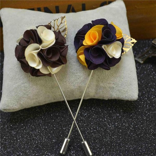 BoYuTe 10 pièces mode tissu feuille d'or fleur broche broches à la main épinglette pour hommes bijoux de mariage décorations de noël 294O