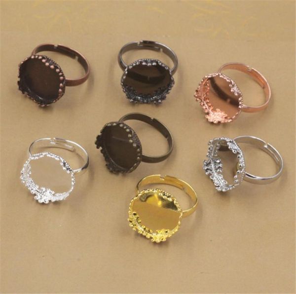 Boyute 20pcs 15 mm Cabochon Ring Base Réglage 7 couleurs plaqués anneaux réglables Blanks Plateau de lunette de bricolage Bijoux de bricolage