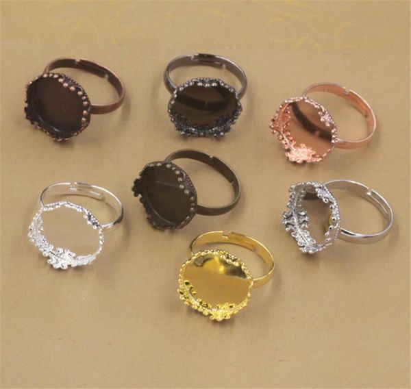 Boyute 20pcs 15 mm Cabochon Ring Base Réglage 7 couleurs plaqués anneaux réglables Blanks Cécher