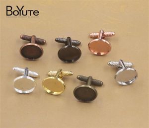 BoyuTe 20 Stuks Zwart Pistool Vergulde Manchetknopen Blank Bezel Tray Ronde 12MM 14MM 16MM 18MM 20MM Cabochon Basisafstelling Diy Sieraden Accessor5109596