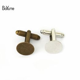 BoYuTe 20 pièces Bronze argent plaqué or rond 15MM coussin plat Cabochon boutons de manchette plateau de lunette vierge bijoux à bricoler soi-même faisant des matériaux 200P