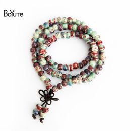 BoYuTe, nuevo producto, brazaletes Jingdezhen hechos a mano para mujer, estilo bohemio, pulsera de cuentas de cerámica a la moda, pulsera Mala de oración urdimbre, 324g