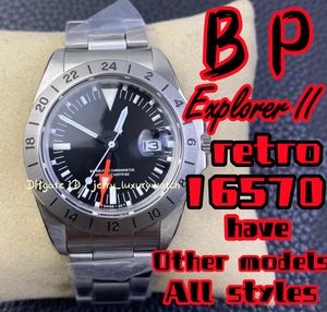 BP 16570 Retro Explorer II GMT Luxury herenhorloge 2836 Mechanische beweging 904L roestvrij staal 40 mm Dual Time Business Steel Band Casual