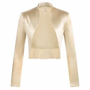 BP Femmes Vintage Satin Lisse Manteau Tops Boléro Lg Manches Ouvert Frt Ourlet Volant Cardigan Pour L'appariement Avec Soirée Dr R5Kt #