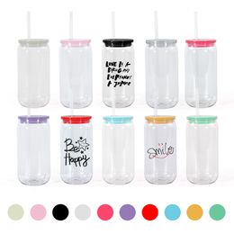 BPA Gratis 16 oz Acryl Libbey Plastic Kan Met Stro Mason Jar Cups Enkelwandige Bier Kan Mokken Voor UV DTF Print Sap cup