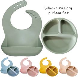 Plats d'alimentation en silicone pour bébé sans BPA Bavoirs pour bébé Suite Plats pour enfants purs à la mode Bol Articles de table pour bébé Drop 231229