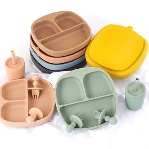 Vaisselle pour enfants sans BPA bébé alimentation solide nourriture dîner ensemble assiettes formation bol plats cuillère fourchette paille tasse 211026