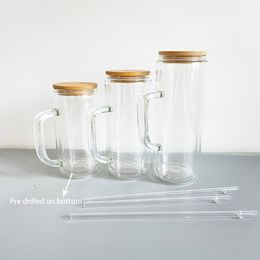 Nueva artesanía sin BPA, 12 oz, 15 oz, 20 oz, vaso de globo de nieve de vidrio de doble pared preperforado, tazas, refresco, cerveza, taza de café con pajita de plástico transparente adecuada para vinilo