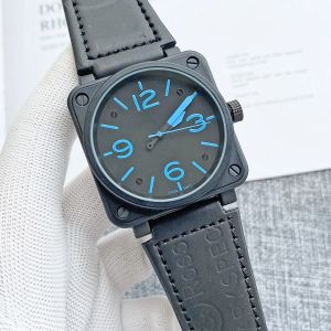 BR luxe heren volledig stalen mechanisch horloge saffierglas band kalenderfunctie lederen band van topkwaliteit