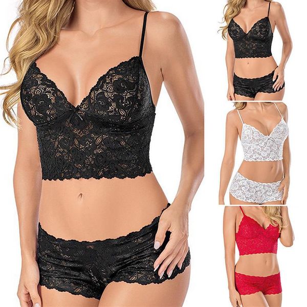 Bra Pant Set Tanks Sling Top Vest Boxer Ropa interior Traje Push Up 1 Set Nueva lencería sexy Corset Mujeres Lace295n