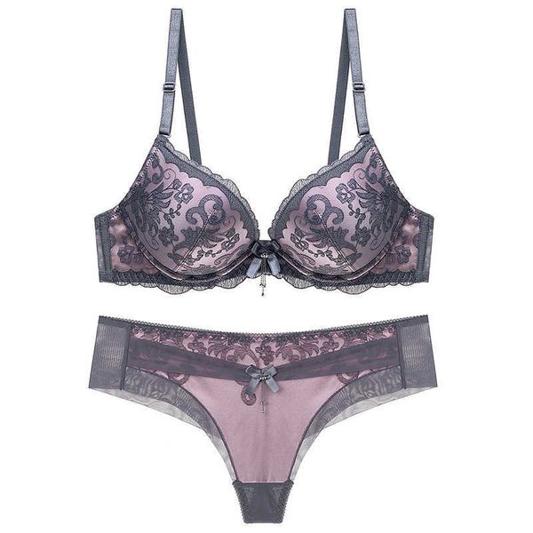 Ensemble de soutien-gorge femmes Push Up soutien-gorge pour femme d'âge mûr Appliques motif de fougère à armatures arc décoration Lingerie femmes 210715