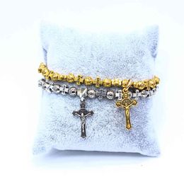 Braccialetti del Rosario Con Perline Rotonde incrociate in Lega Gioielli A Mano Con Croce religiosa Cristiana