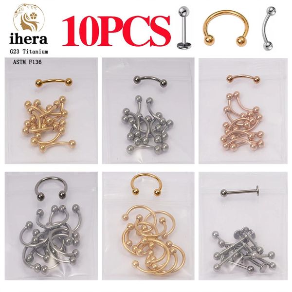 Bracelet 10pcs G23 Titane Sourcil Piercing Bijoux Nez Septum Piercing Anneau C Tige 16g Astm F136 Femmes Labret Lèvre Stud En Gros